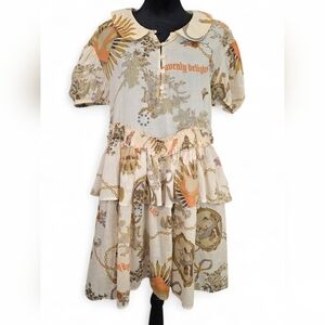 Kimchi Blue Maria Collared Sheer Mini Dress Boho Baroque Cherub Size Medium
